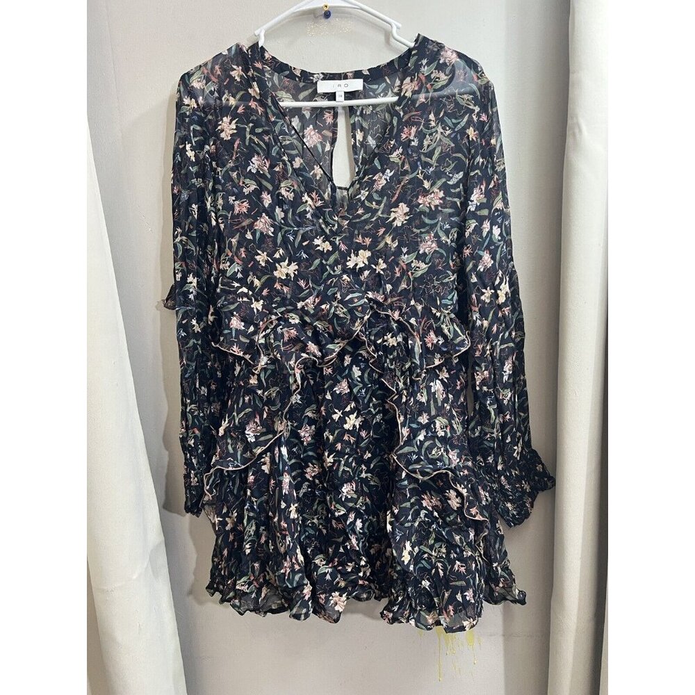 IRO Silk V-neck Floral Ruched Ruffle Mini Dress Size 34 XS Fairy Croquette Fem